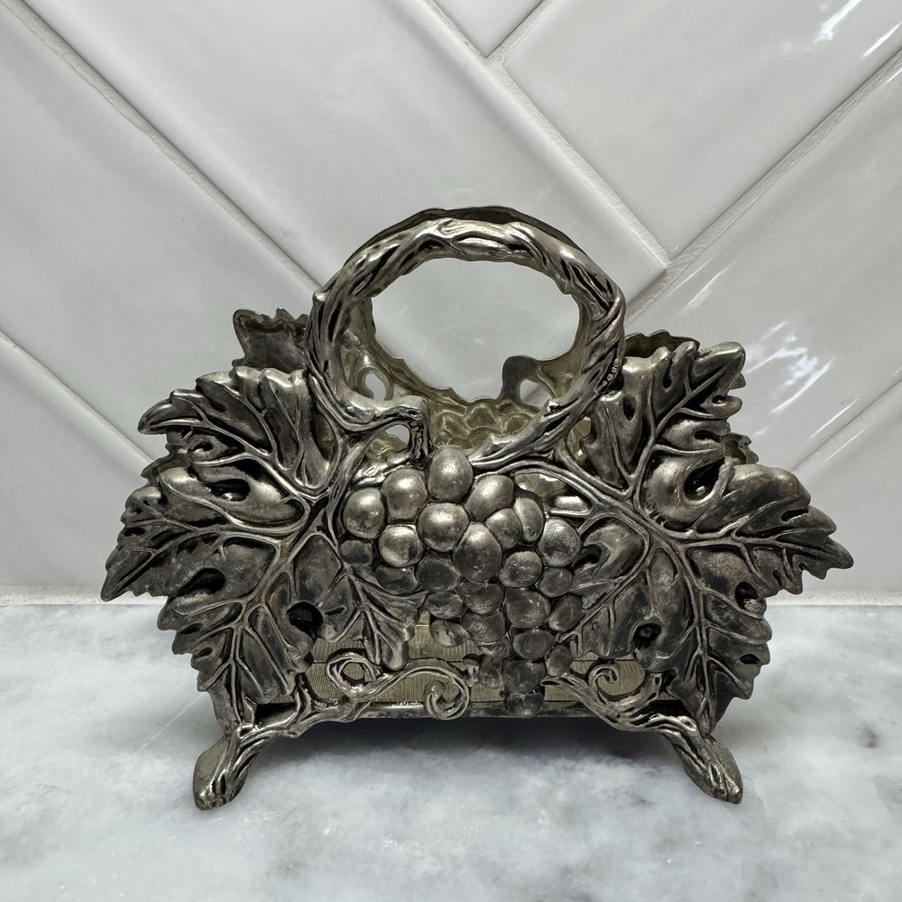 Vintage Godinger Silver Art Co. silver-plated napkin holder grape & leaf design